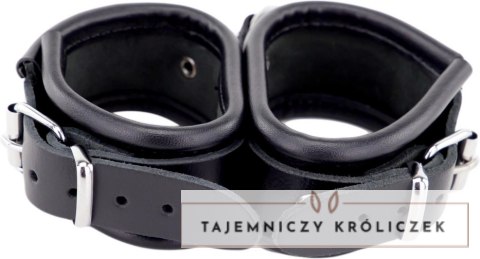 ZADO Skorzane podwojne kajdanki z paskiem tekstylnym czarne Red Leather