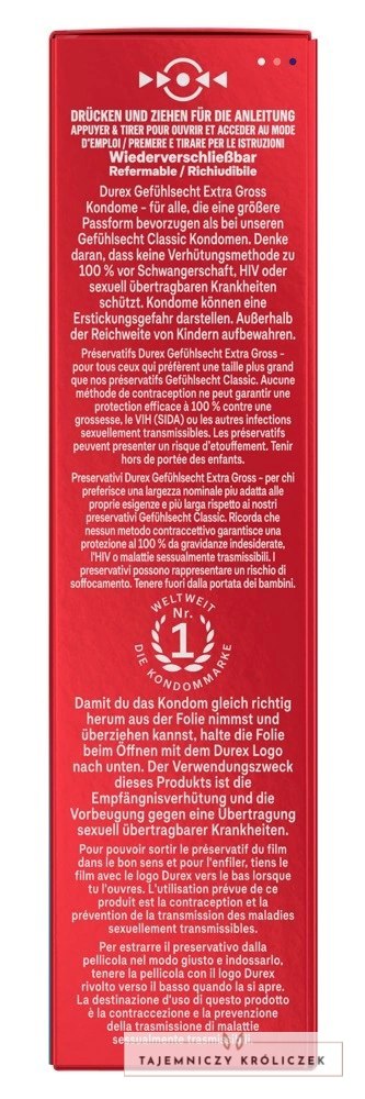 Durex Gefuhlsecht Extra Gross 10 szt. anatomiczne prezerwatywy XXL Durex