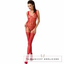 Passion BS051 Bodystocking czerwony, kwiatowy haft, one size Passion