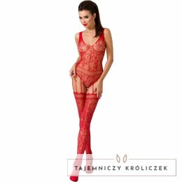 Passion BS051 Bodystocking czerwony, kwiatowy haft, one size Passion