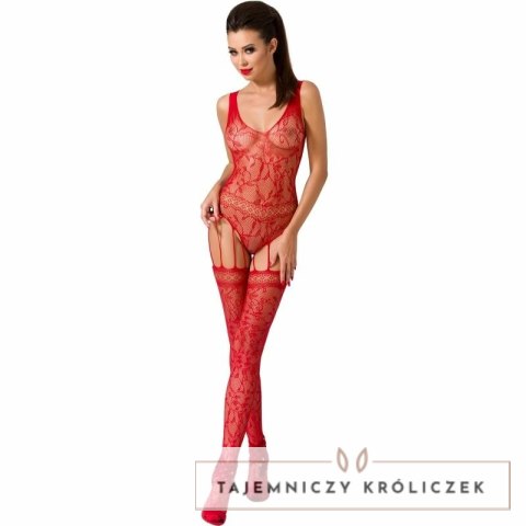 Passion BS051 Bodystocking czerwony, kwiatowy haft, one size Passion