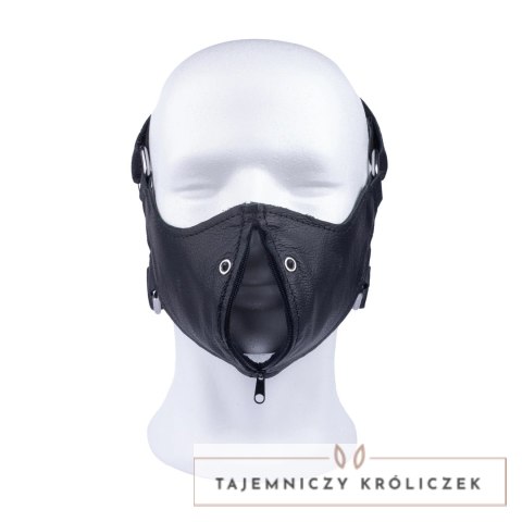 Red Leather Mask Anatomiczna Skorzana z Suwakiem Czarna Regulowana Red Leather