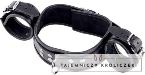 Red Leather - Skorzany zestaw obroży i mankietow na szyję i nadgarstki, czarny Red Leather