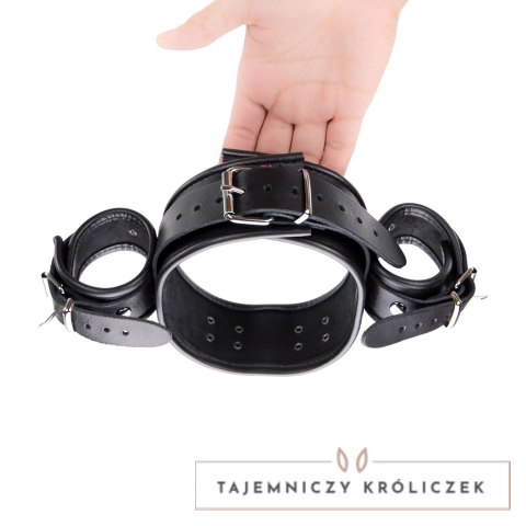 Red Leather - Skorzany zestaw obroży i mankietow na szyję i nadgarstki, czarny Red Leather