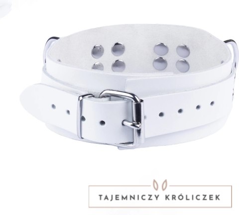 Red Leather - skorzany kołnierz regulowany, biały, szeroki 5,5 cm Red Leather