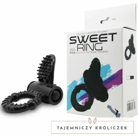 Baile Sweet Ring Czarny Pierścień Wibrujący z Teksturowanym Krolikiem BAILE