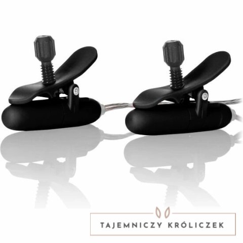 CalExotics Nipple Play zaciski z wibracją, czarne, regulowane, ABS CALEXOTICS
