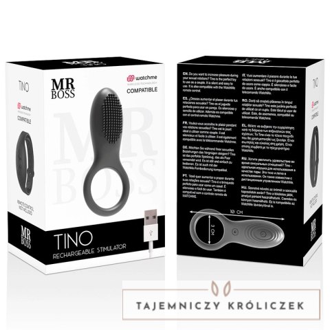 Mr Boss Tino - Pierścień silikonowy z wibracją, bezprzewodowy, czarny MR. BOSS