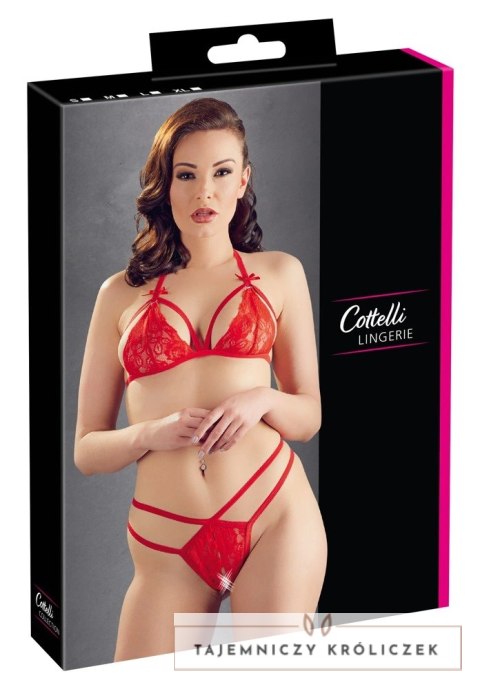 Cottelli Collection Komplet Koronkowy Biustonosz i Stringi Czerwony M Cottelli