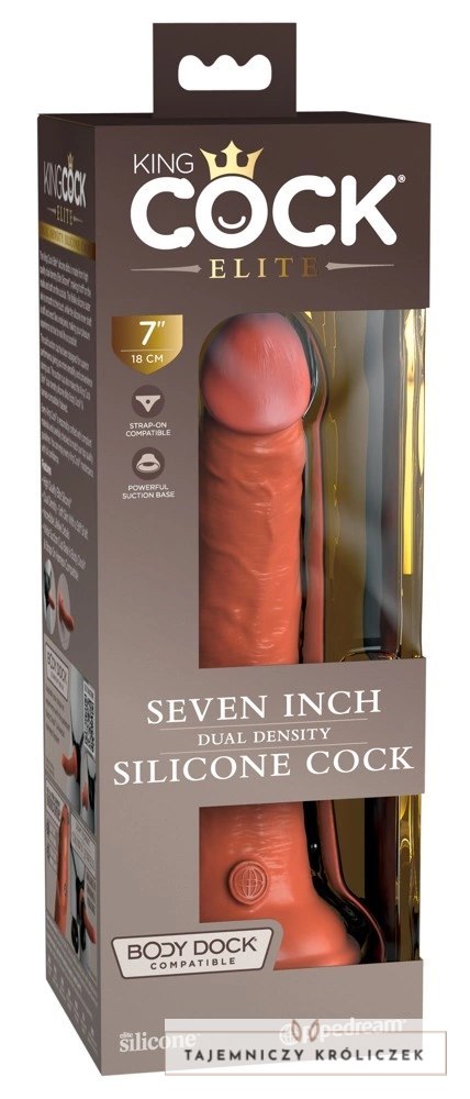 King Cock Elite Model 7" Silikonowy Dwuwarstwowy, Przyssawka, Ciemny King Cock