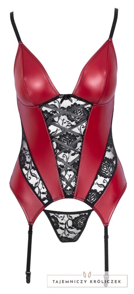 Cottelli LINGERIE Koszulka Matowa z Koronką i Paskami + Stringi L Cottelli