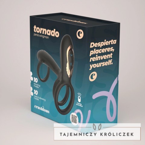 Crushious Tornado Black - Obrotowa opaska intymna z pilotem 12 cm Crushious