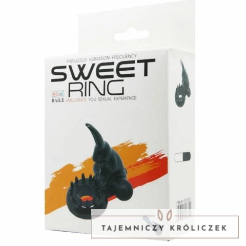 Baile Sweet Rabbit - silikonowy pierścień wibrujący z motywem krolika, czarny BAILE