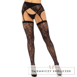 Leg Avenue Koronkowy komplet: pończochy i pas, czarno-czerwony, One Size LEG AVENUE