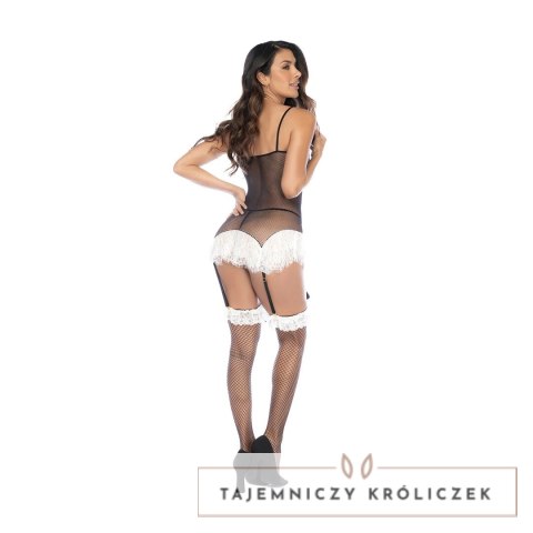 Mapale Maid Body z Siatki Czarny/Biały One Size z Koronką Mapale