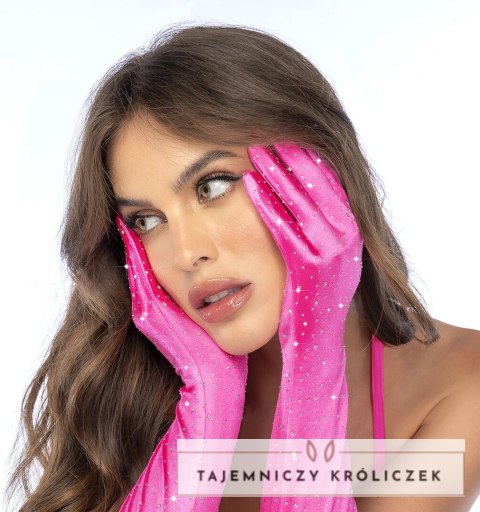 Mapale Satin Rhinestone Opera Gloves rożowe satynowe rękawiczki z kryształkami One Size Mapale