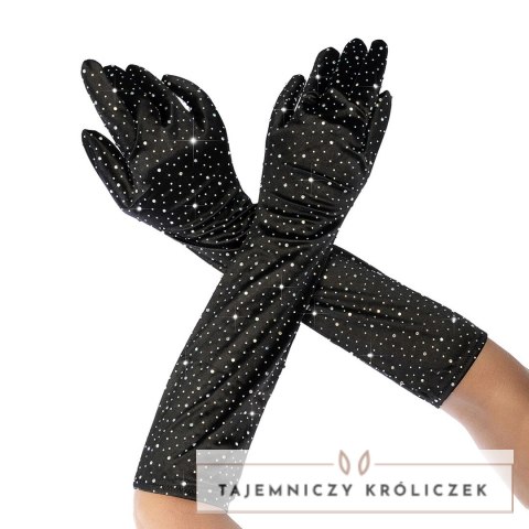 Mapale Satinowe Rękawiczki Opera z Cyrkoniami Czarny Uniwersalny Mapale