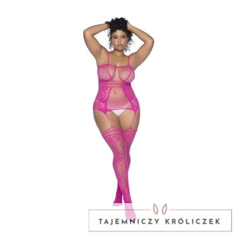 Mapele Bodystocking Fishnet Kwiatowy Queen Size Rożowy Mapale