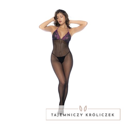 Mapele Bodystocking Fishnet & Lace Czarny/Fioletowy Uniwersalny Mapale