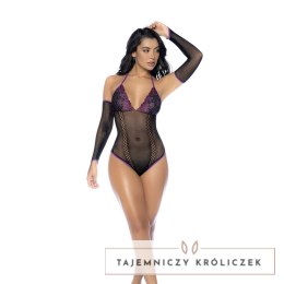 Mapele Fishnet & Lace Body komplet z rękawiczkami czarno-fioletowy uniwersalny Mapale
