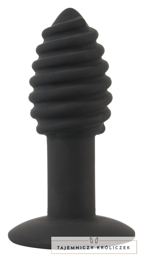 Black Velvets Twist Plug z wibracją 10 cm, silikonowy, rowkowany Black Velvets