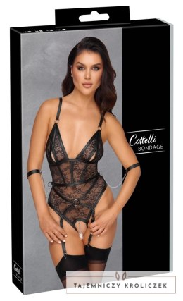 Cottelli Bondage Body koronkowe z mankietami i paskami M czarne Cottelli