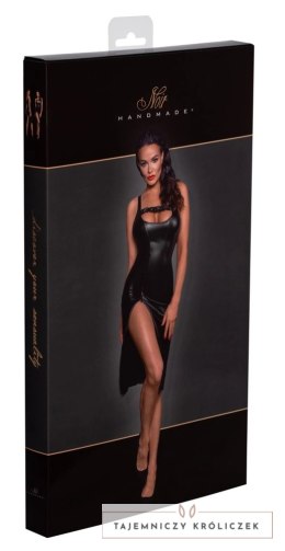 Noir Sukienka Powerwet XL Czarna z Falbaną i Rozcięciem na Nodze Noir