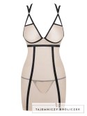 Koszulka Nudelia Beżowo-czarna + stringi GRATIS! Beżowo-Czarny S/M Obsessive