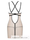 Koszulka Nudelia Beżowo-czarna + stringi GRATIS! Beżowo-Czarny S/M Obsessive