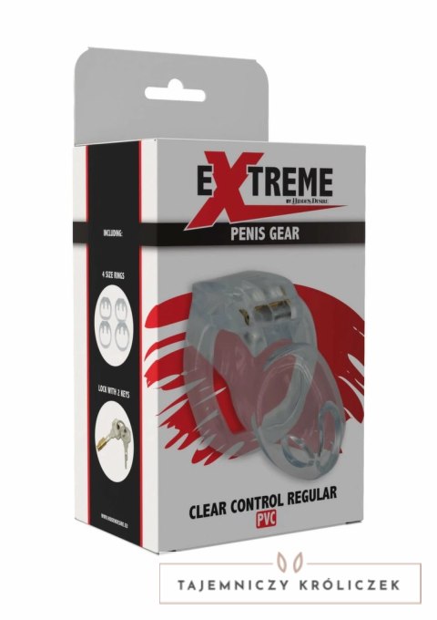 HIDDEN DESIRE Clear Control Cock Cage Regular - przezroczysty system kontroli, rozmiar Regular Hidden Desire