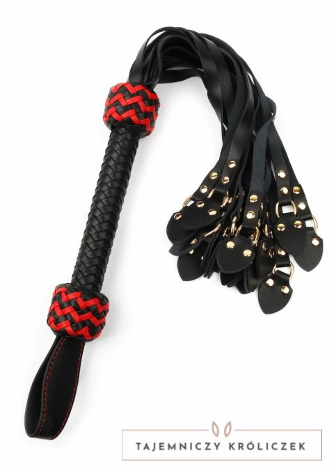 Hidden Desire Leather Cat-o-Nine Whip skorzany bicz z ćwiekami, czarno-czerwony Hidden Desire