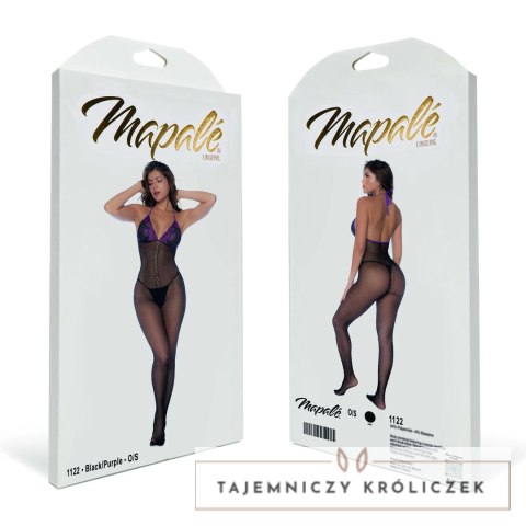 Mapele Bodystocking Fishnet & Lace Czarny/Fioletowy Uniwersalny Mapale