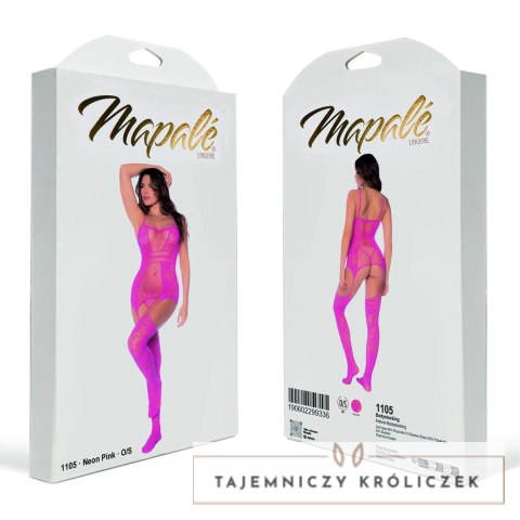 Mapele Fishnet Bodystocking rożowy z kwiatowym wzorem One Size Mapale