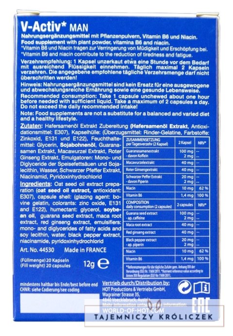 V-Activ for Men 20 kapsułek - suplement dla mężczyzn, 20 sztuk HOT