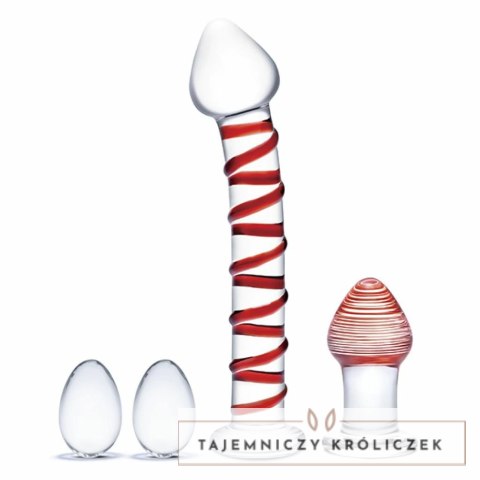 Szklane dildo, korek analny i jajeczka - Glas Mr. Swirly Set Glas