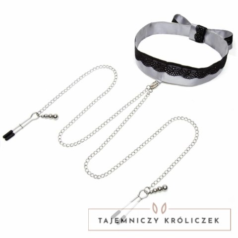 Obroża z zaciskami na sutki - Fifty Shades of Grey Play Nice Satin Collar & Nipple Clamps Fifty Shades of Grey