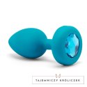 Zdalnie sterowany plug analny - B-Vibe Vibrating Jewel Plug S/M Aquamarine B-Vibe