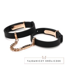 Crave - ID Cuffs Mankiety skórzane czarne z różowym złotem Crave