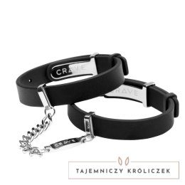 Crave - ID Cuffs Mankiety skórzane czarne ze srebrem Crave