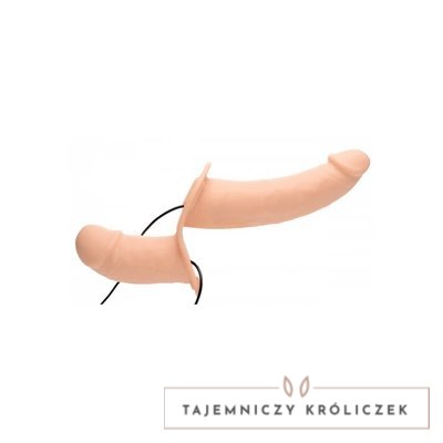 XR Brands - Wibrujące, podwójne dildo z uprzężą XR Brands