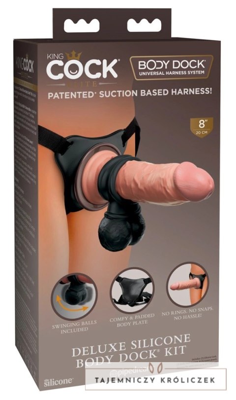 King Cock Elite - Uprząż Strap-On Z Realistycznym Dildo 20 CM Jasny Kolor Skóry + Pierścień Na Penisa Z Wahającymi Się Jądrami C King Cock Elite