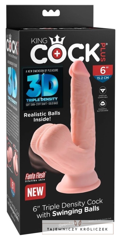 King Cock Plus - Realistyczne Dildo Z Kulkami W Jądrach I Przyssawką 15,2 CM Jasny Kolor Skóry King Cock Plus