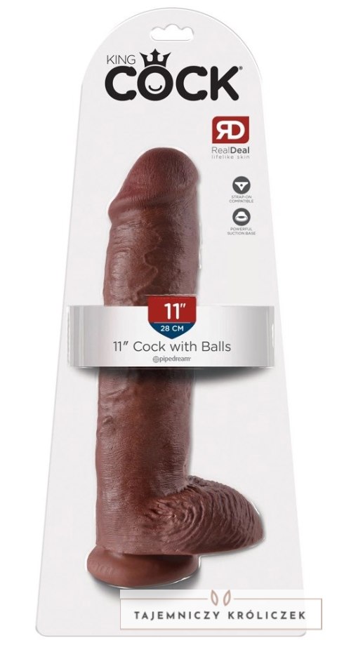 King Cock - Realistyczne Dildo Z Żołędziem Jądrami I Żyłkami 28 CM Brązowy Kolor Skóry King Cock