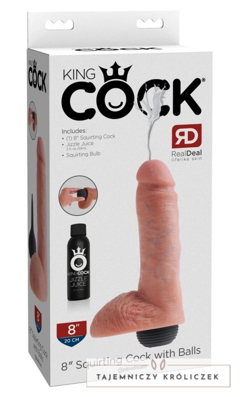 King Cock - Realistyczne Naturalne Dildo Z Wytryskiem 20 CM Jasny Kolor Skóry King Cock