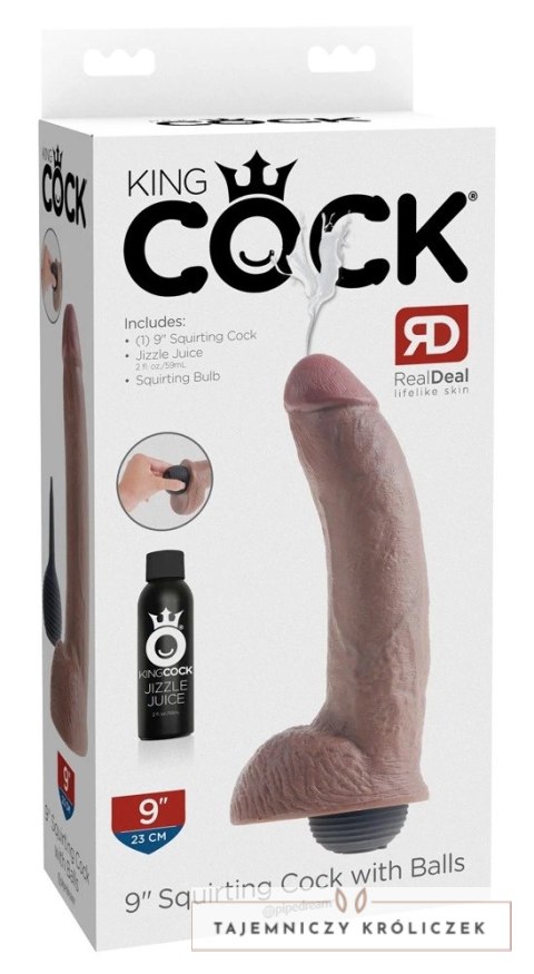 King Cock - Realistyczne Naturalne Dildo Z Wytryskiem 23 CM Ciemny Kolor Skóry King Cock