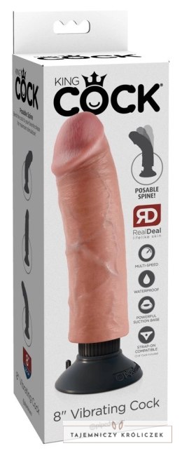 King Cock - Realistyczny Wibrator Jak Naturalny Penis Z Przyssawką 20 CM Jasny Kolor Skóry King Cock