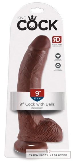 King Cock - Realistyczne Dildo Z Żołędziem Jądrami I Żyłkami 23 CM Brązowy Kolor Skóry King Cock