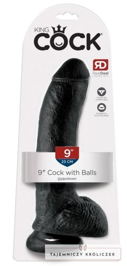 King Cock - Realistyczne Dildo Z Żołędziem Jądrami I Żyłkami 23 CM Czarny King Cock