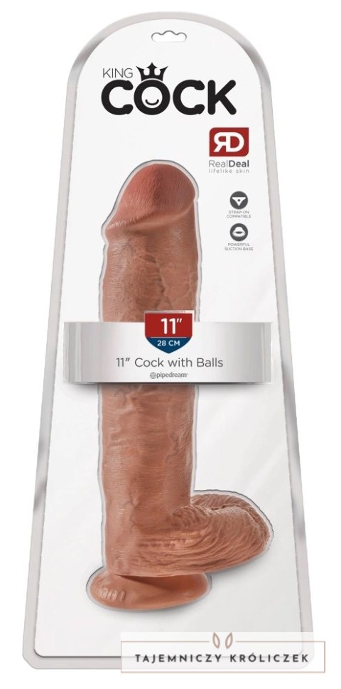 King Cock - Realistyczne Dildo Z Żołędziem Jądrami I Żyłkami 28 CM Ciemny Kolor Skóry King Cock