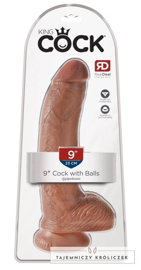 King Cock - Realistyczne Dildo Z Żołędziem Jądrami I Żyłkami 23 CM Ciemny Kolor Skóry King Cock